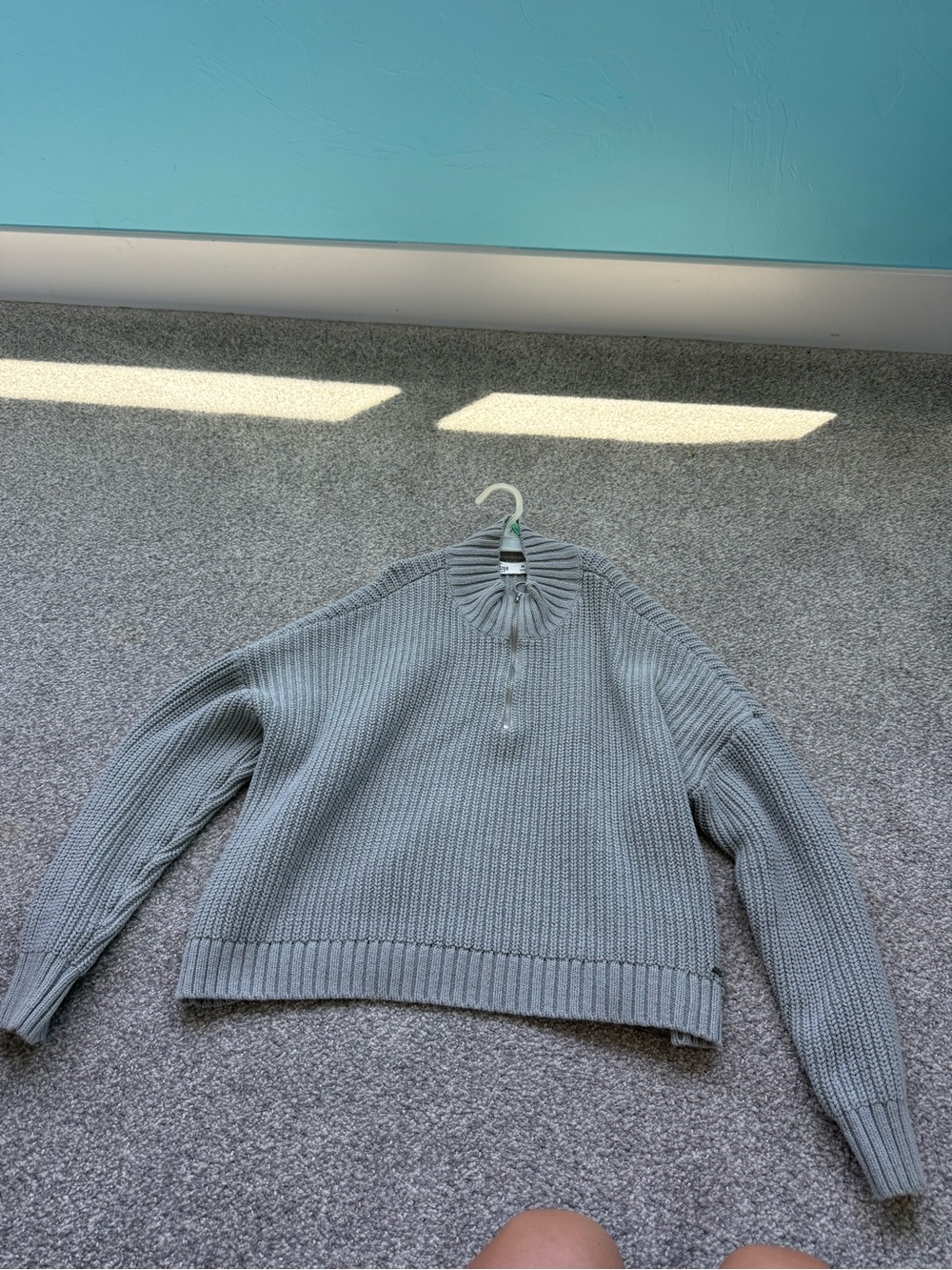 Hollister Light Gray Ribbed Mock-Neck Button Pullover